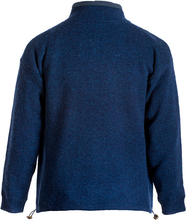 Mens Shetland Wool Zip Cardigan by Aran Mills - Dark Blue