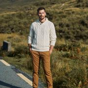 Men's Supersoft Merino Wool Button Finish Jumper by Aran Mills - Cream