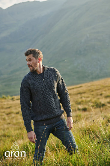 Men's Merino Wool Zip Neck Jumper by Aran Mills - 2 Colours