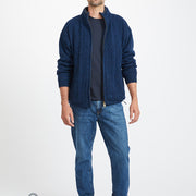 Mens Shetland Wool Zip Cardigan by Aran Mills - Dark Blue