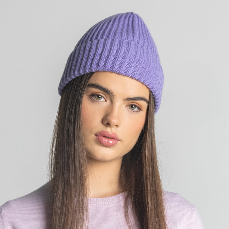 100% Cashmere Ribbed Unisex Beanie Hat by Isla Cashmere