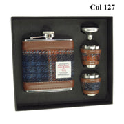 6oz Harris Tweed Hip Flask + Cups Gift Set