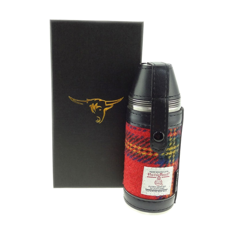 8oz Harris Tweed Hunting Flask and 4 Cups - Royal Stewart