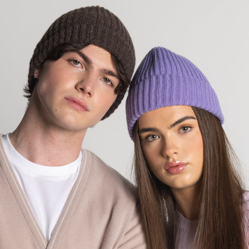 100% Cashmere Ribbed Unisex Beanie Hat by Isla Cashmere