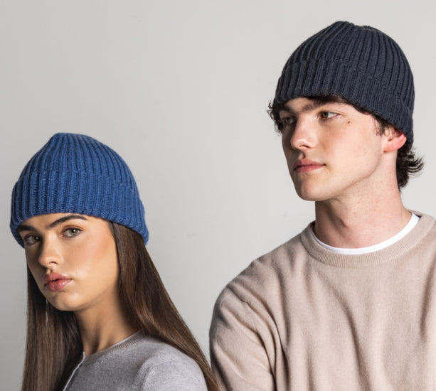 100% Cashmere Ribbed Unisex Beanie Hat by Isla Cashmere