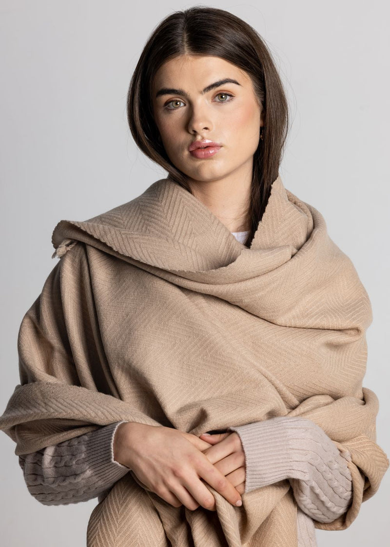 100% Cashmere Shawl - Camel