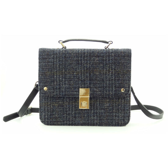 Harris Tweed and Leather Square Bag - Jessica - Grey/Black Check