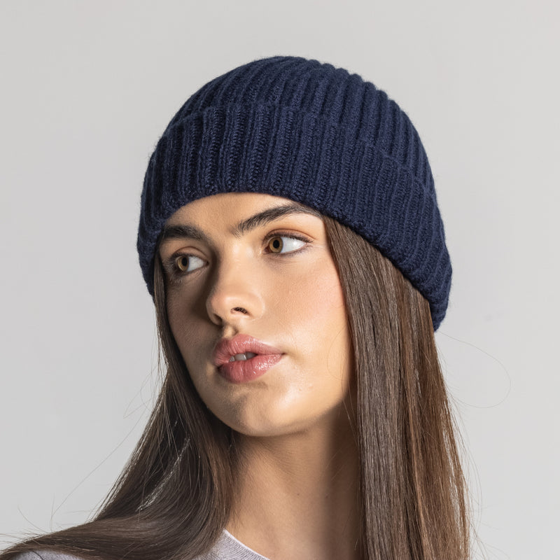 100% Cashmere Ribbed Unisex Beanie Hat by Isla Cashmere