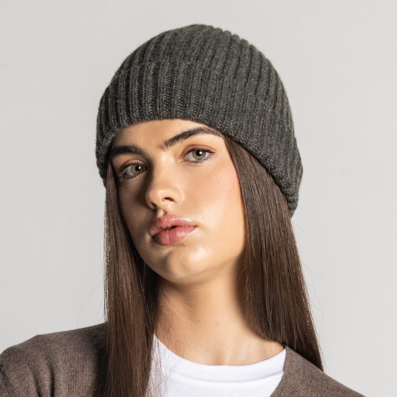 100% Cashmere Ribbed Unisex Beanie Hat by Isla Cashmere