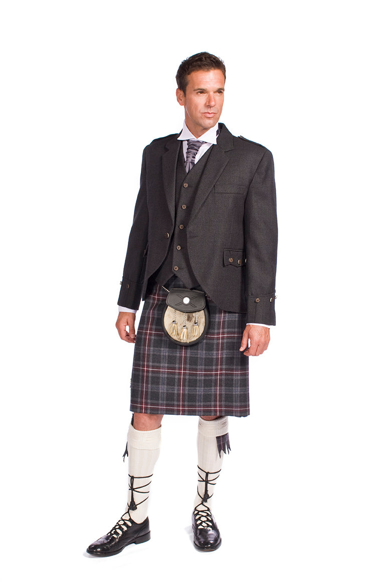 Charcoal Tweed Argyle Jacket 8 Yard Mediumweight Hebridean Tartan Kilt Outfit - Made to Order