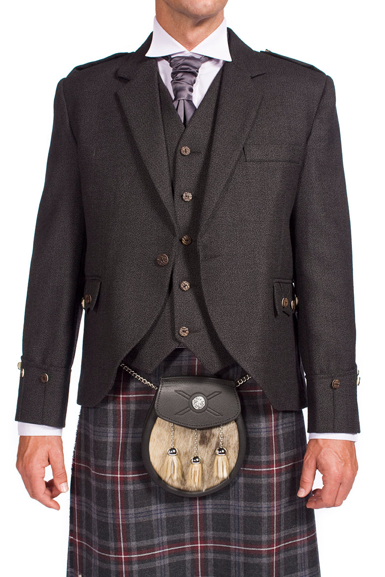 Charcoal Tweed Argyle Jacket 8 Yard Mediumweight Hebridean Tartan Kilt Outfit - Made to Order