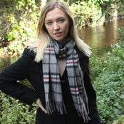 Glenmore 100% Lambswool Tartan Scarf -  Pink/Cream/Brown Check