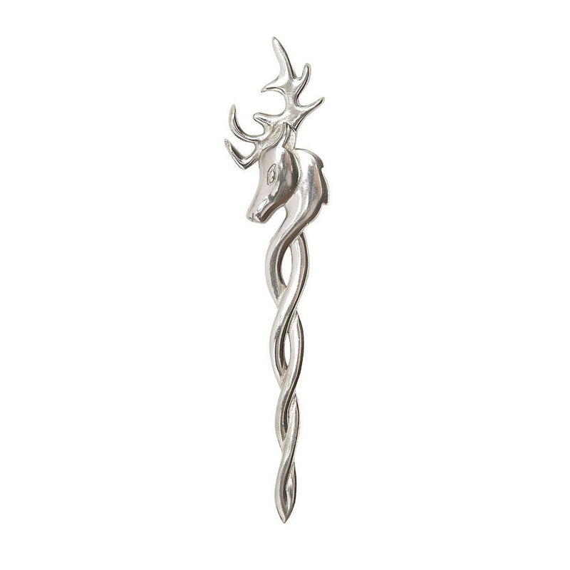 Stag Celtic Weave Pewter Kilt Pin - Polished