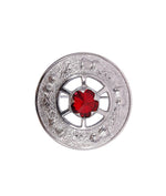 Miniature Thistle Design and Red Stone Brooch - Chrome Finish