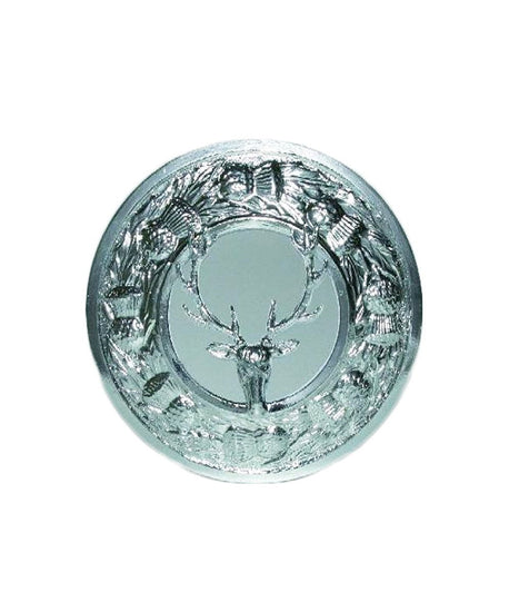 Stag Thistle Design Plaid Brooch - Chrome Finish