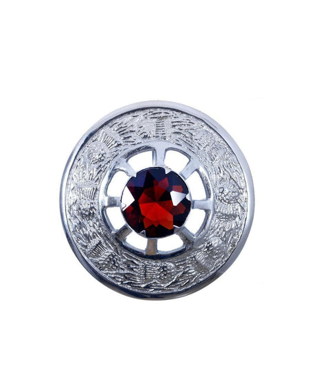 Thistle Design and Orange Stone Brooch - Chrome Finish