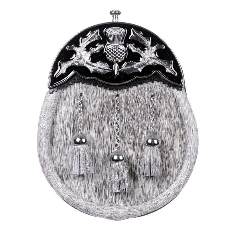 Full Dress Chrome Black Enamel Thistle Relief Sporran - Natural Calfskin