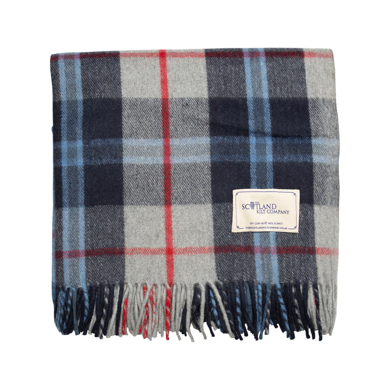 Wool Tartan King Size Blanket 69'' x 98'' - Douglas Navy