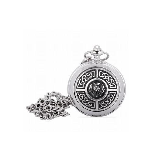 Quartz Pocket Watch Celtic Knots Around Thistle Crest